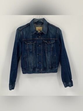 Levi's denim jean jacket blue fading distressing cotton button women Medium M